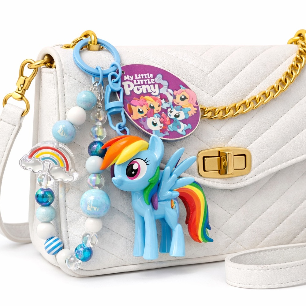 My Little Pony Rainbow Dash Bag Charm Keychain Beaded Charm Cute Purse Accessor